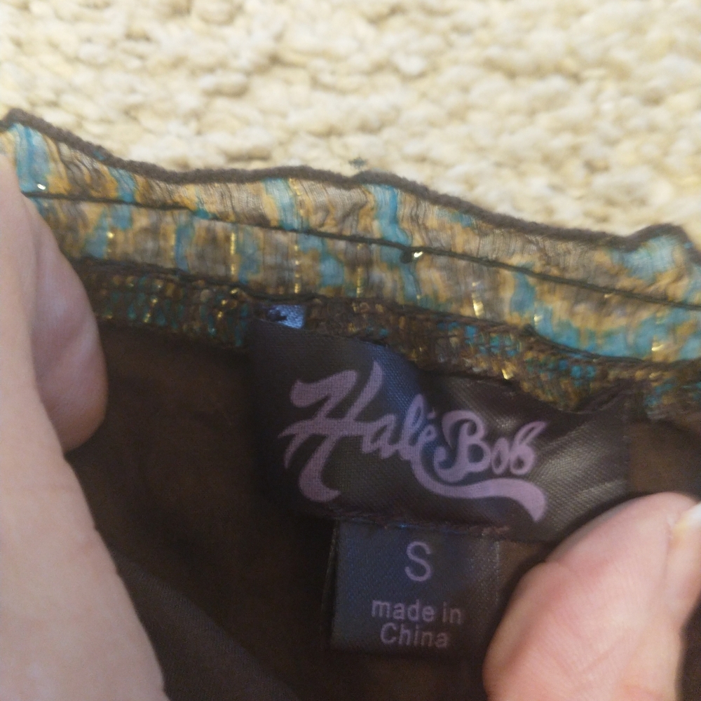 Vintage Hale Bob Brown And Teal Shimmery  Blouse - Picture 7 of 9